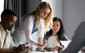 Small group of workers having a meeting