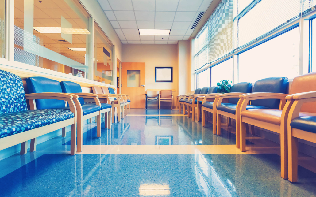 View inside a healthcare building lobby