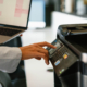 Close up view of person using office printer